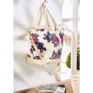 Soft Surroundings Dual Strap Canvas Bag Shoulder Strap Purple Floral Print NWOT